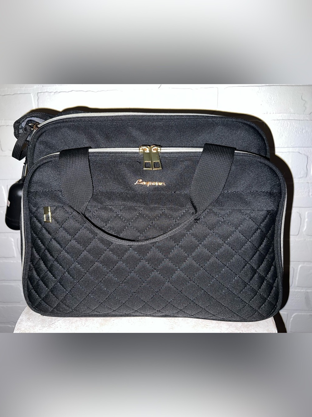 Luggageworks Quilted Black Travel Tote with Gold Hardware/ Diaper Bag